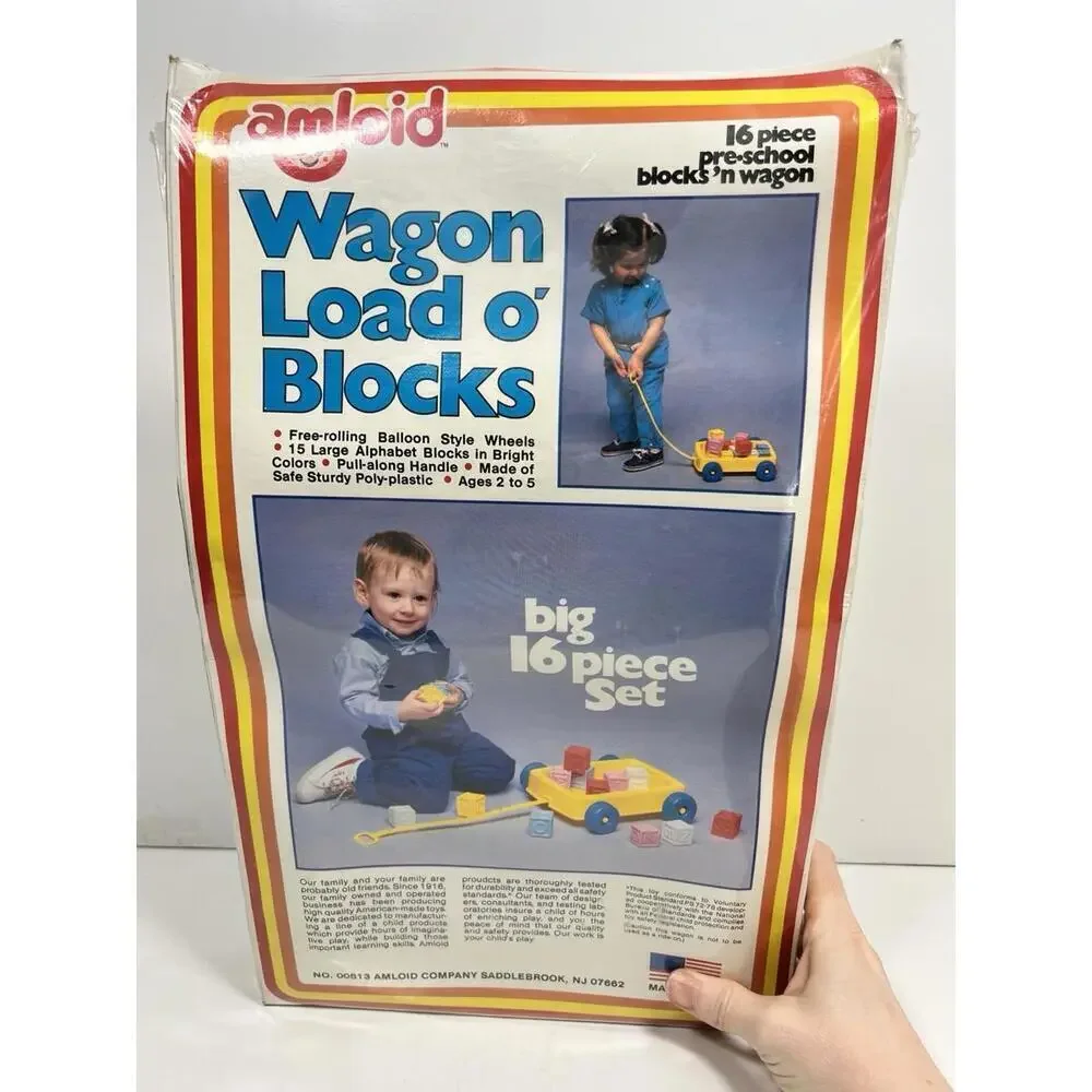 Vintage NOS Amloid Wagon Load O’ Blocks Sealed Plastic Wagon Toy